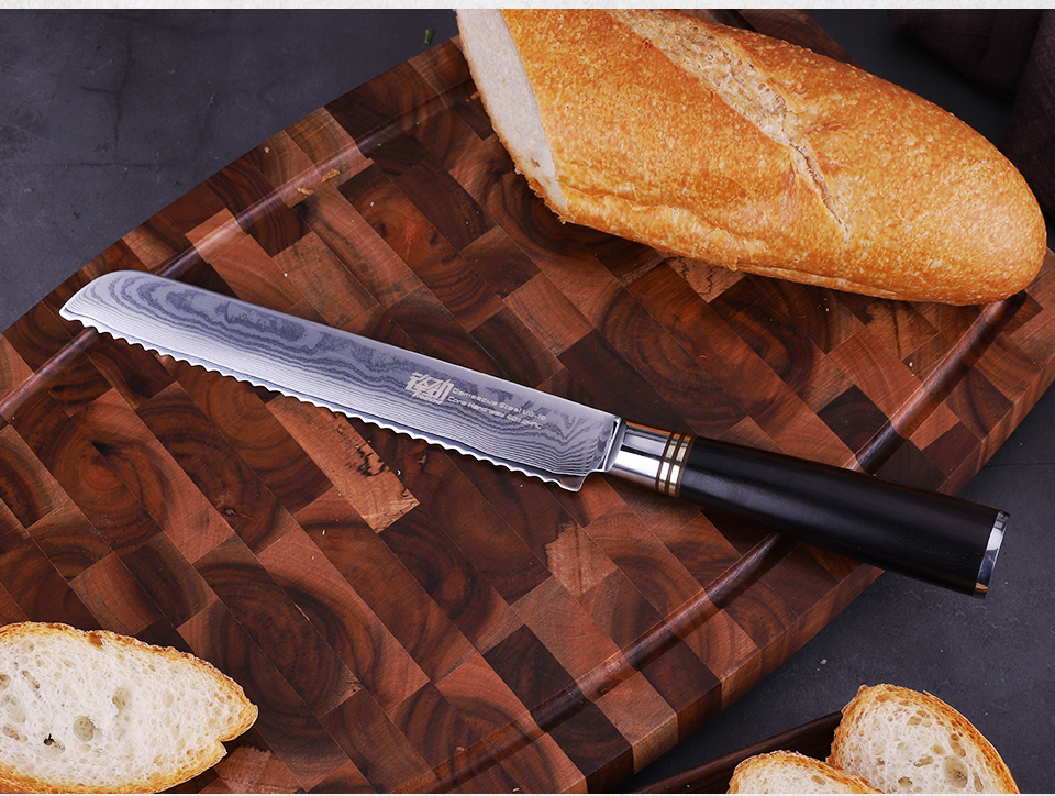 FINDKING 8 inch ebony wood handle 67 Layers 10Cr15CoMoc damascus steel knife kitchen knife bread knife