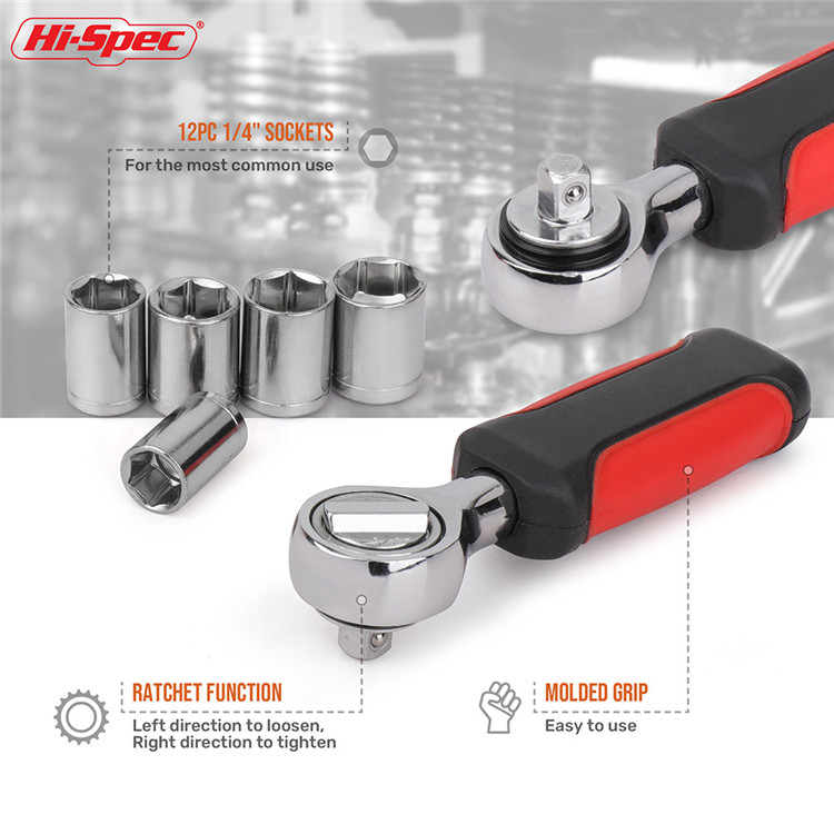 Hispec 13 piece Mini Ratchet Wrench Socket Set 1/4 Socket Tool Set