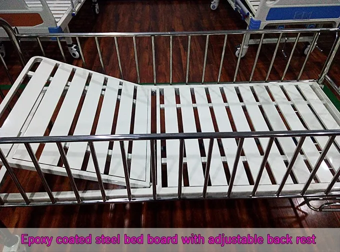 On wheels stainless steel metal frame manual adjustable children hospital bed with shoe rack