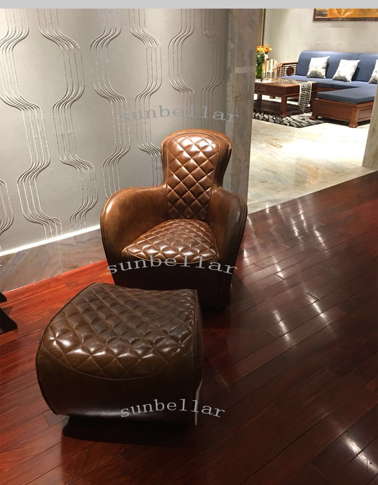 retro American vintage genuine leather horse saddle chair home chaise lounge chair luxury leather recliner chair with footrest
