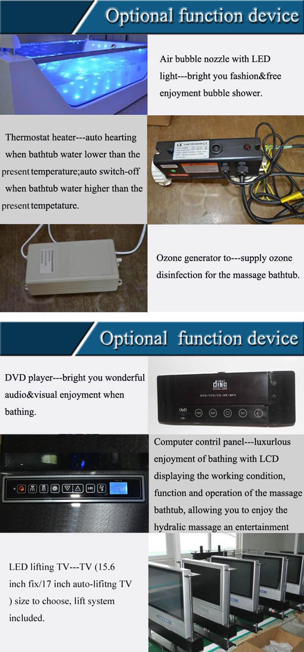 Glass Front 7 Color Air Lights Jetted Bathroom Freestanding  Acrylic Massage Whirlpool Bathtubs