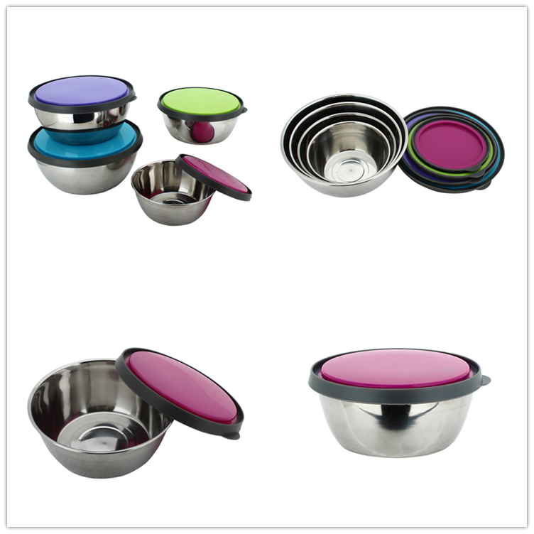 4pcs stainless steel mixing bowl set metal salad bowl food carrier container with lid