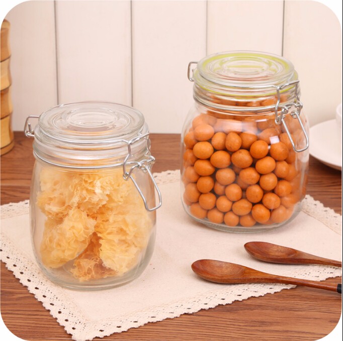 customized antique fancy glass jar with tight lid store food