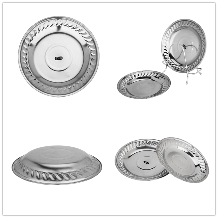 China Factory Stainless Steel Dinner Dish Soup Plate Metal Tray with Pattens