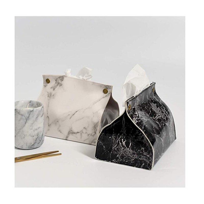 Chic Tissue Case Box Container PU Leather Marble Pattern Home Car Towel Napkin Papers Dispenser Holder Box Case Table Decoration
