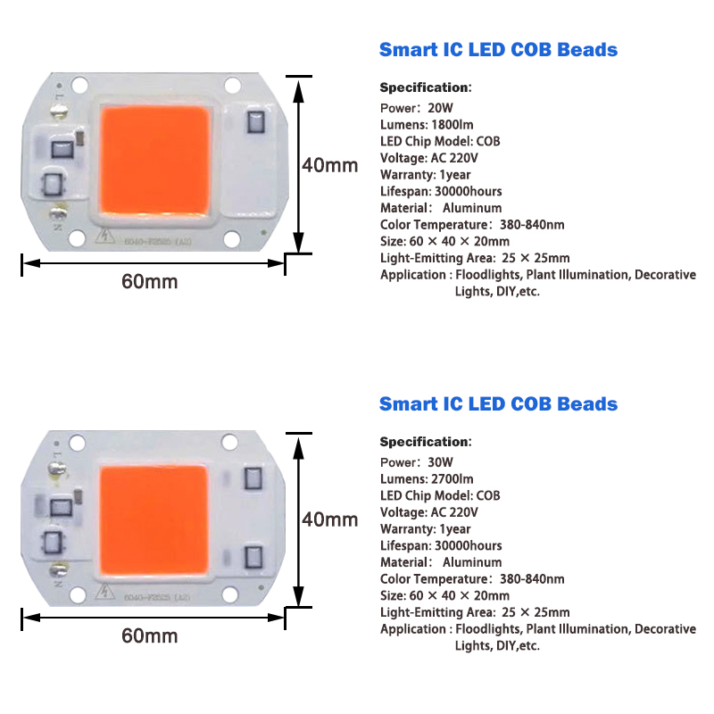 Chip di coltivazione a led per interni ad alta potenza 20W 30W 50W per l'illuminazione della crescita delle piante