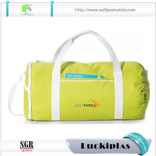 Borsone da viaggio rotondo da donna in tela blu da 12 once con tasca laterale