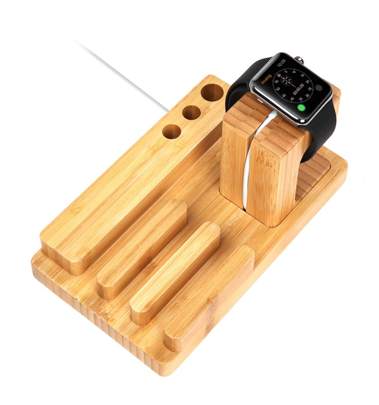 Wood Charge Dock Holder for Apple Watch , Docking Station Cradle Bracket for iPod iPhone iPad and Other Phones Tablets