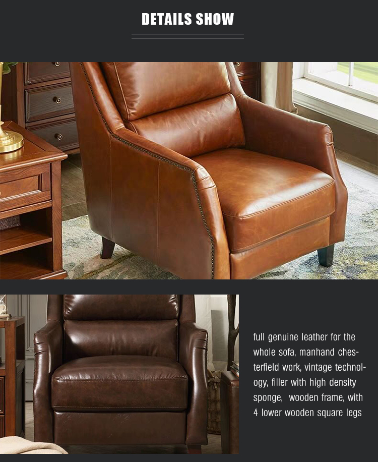 Foshan factory genuine leather Good quality  soft armchair sofa living room lounge chairs single seat leather sofa chair