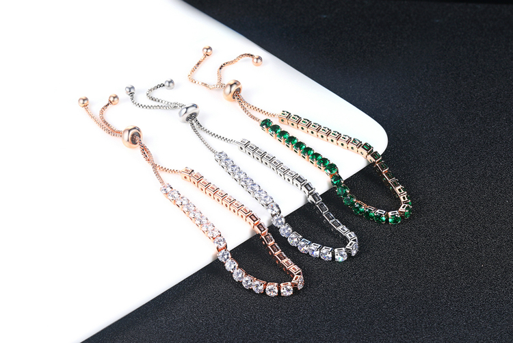 Fashion Jewelry 18k Rose/White Gold Chain Round Shape 4mm CZ Cubic Zirco<em></em>nia Diamond Adjustable Tennis Bracelets For Women H133-M