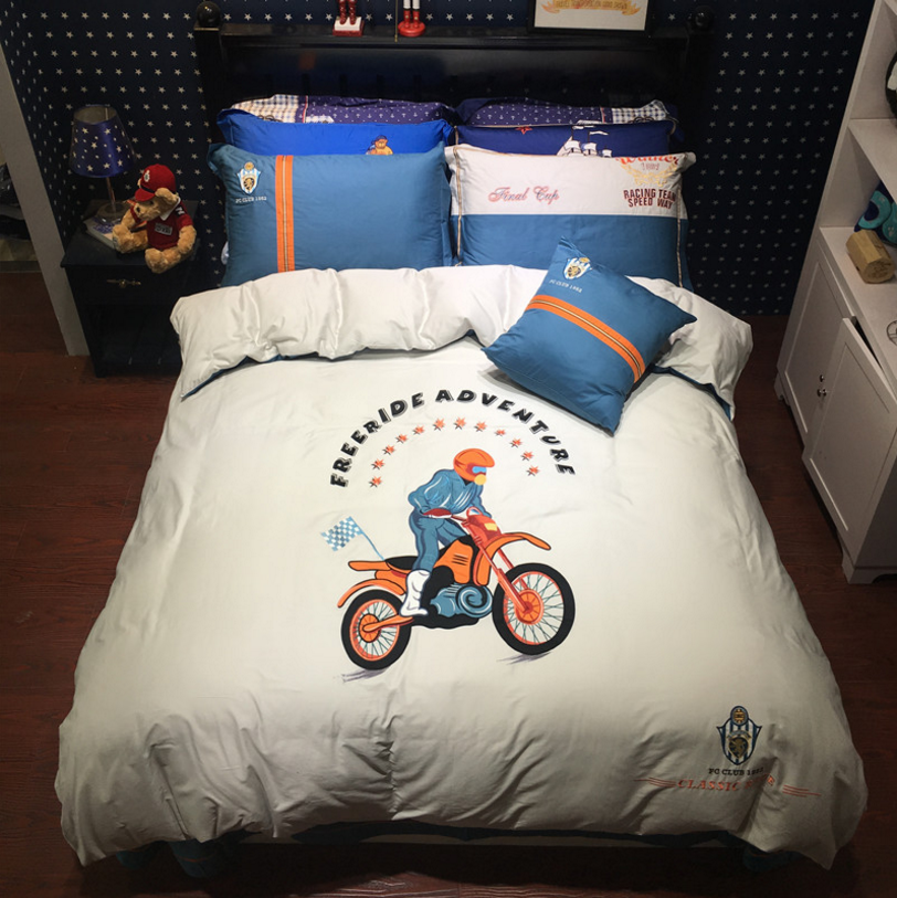 Duvet cover set,  Embroidered Boat child and kids bedding, Coordinates with Olive Kids Design-Trains, Plane,Trunk, Motorcycle