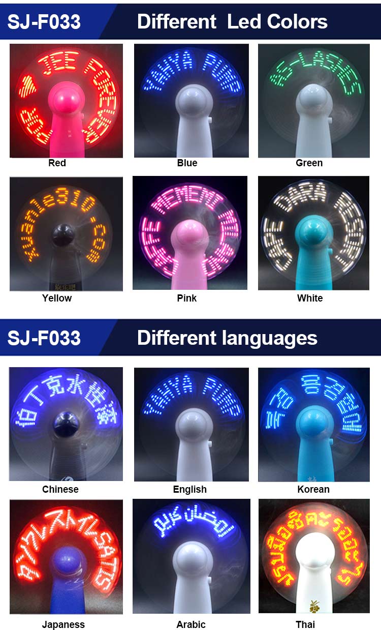 SUNJET F033 New Products Mini Portable Handy Led Custom Message Battery Fan, Led Display Handheld Mini Electric Fan