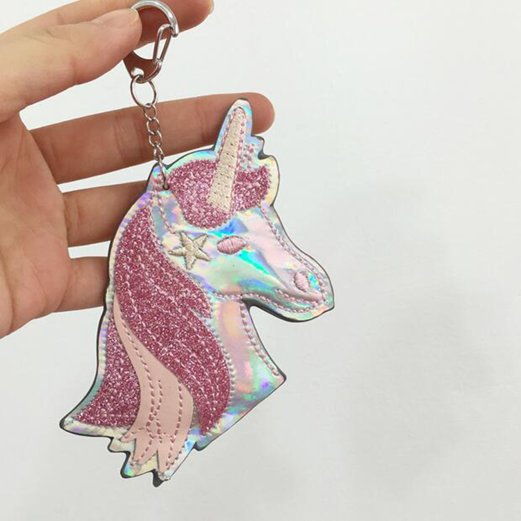 unicorn crystal keychain leather key chain metal ring handbag