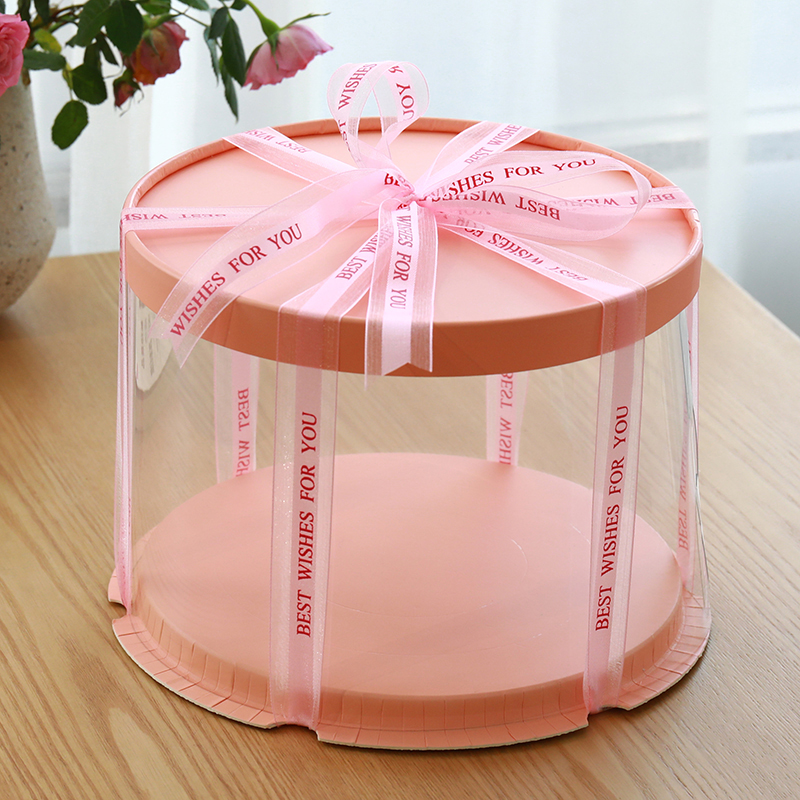 圆形婚礼塑料蛋糕包装6 8 10 12 白色生日蛋糕盒橱窗