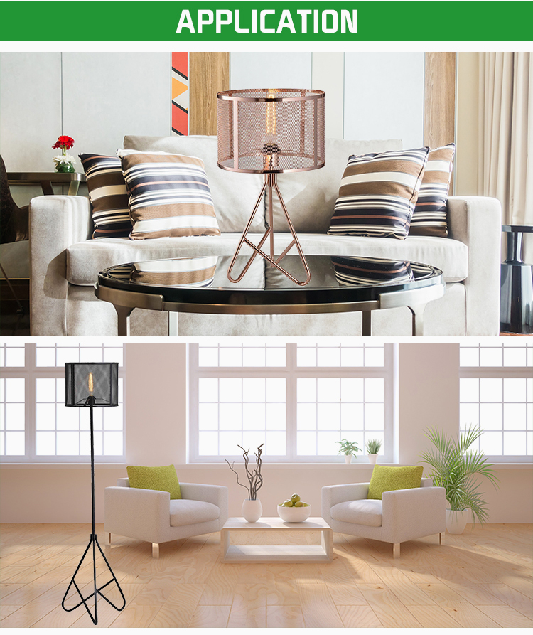 High quality metal line shape base hotel home lighting metal netting shadelamp floor lamp