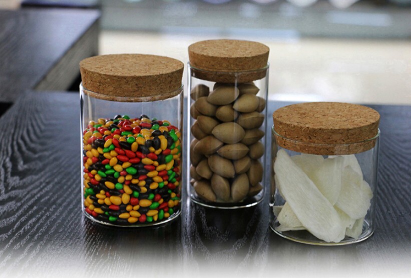 Promotional food grade wood lid candy spice heat resistant storage glass jar