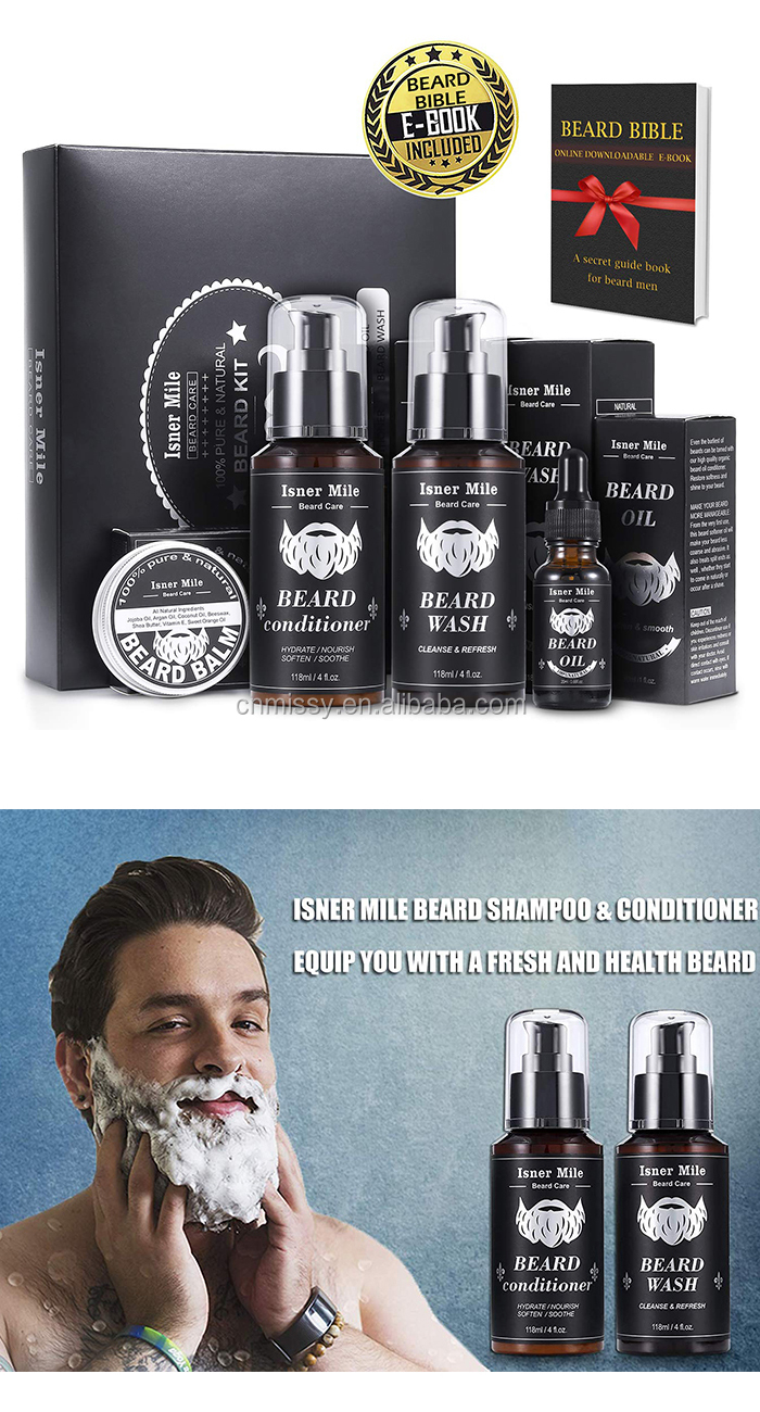 NEW Perfect Men's Beard Care Gift Set Beard Grooming Kit 4pcs Beard Oil, Balm, Wash & Conditioner OEM Grooming Kit