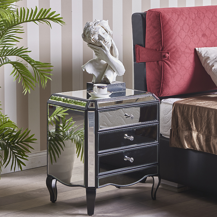 ثلاثة أدراج الشمال الزجاج مرآة خزانة لغرفة النوم السرير الجدول