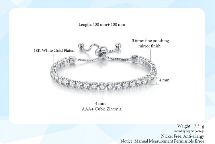 Fashion Jewelry 18k Rose/White Gold Chain Round Shape 4mm CZ Cubic Zirco<em></em>nia Diamond Adjustable Tennis Bracelets For Women H133-M