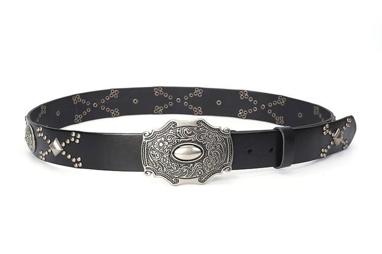 H-J34 Punk Rock Round Studded Cowhide Leather Belt