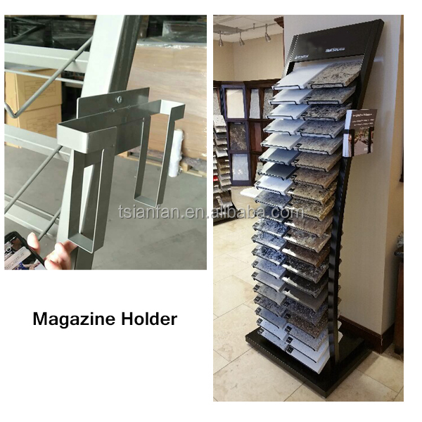 Custom Metal Showroom Natural Marble Quartz Stone Tile Display Stand Tower for Engineered Stone and Solid Surface