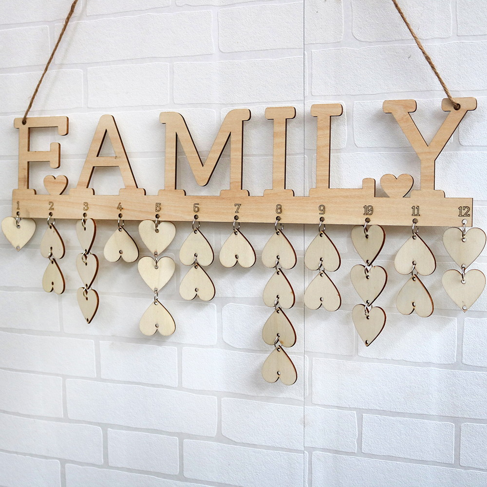 FAMILY - Placa Colgante De Madera Para Cumpleaños, Calendario De Madera, Recordatorio De Cumpleaños, Decoración Del Hogar (1 Placa, 1 Cuerda, 50 Discos Redondos
