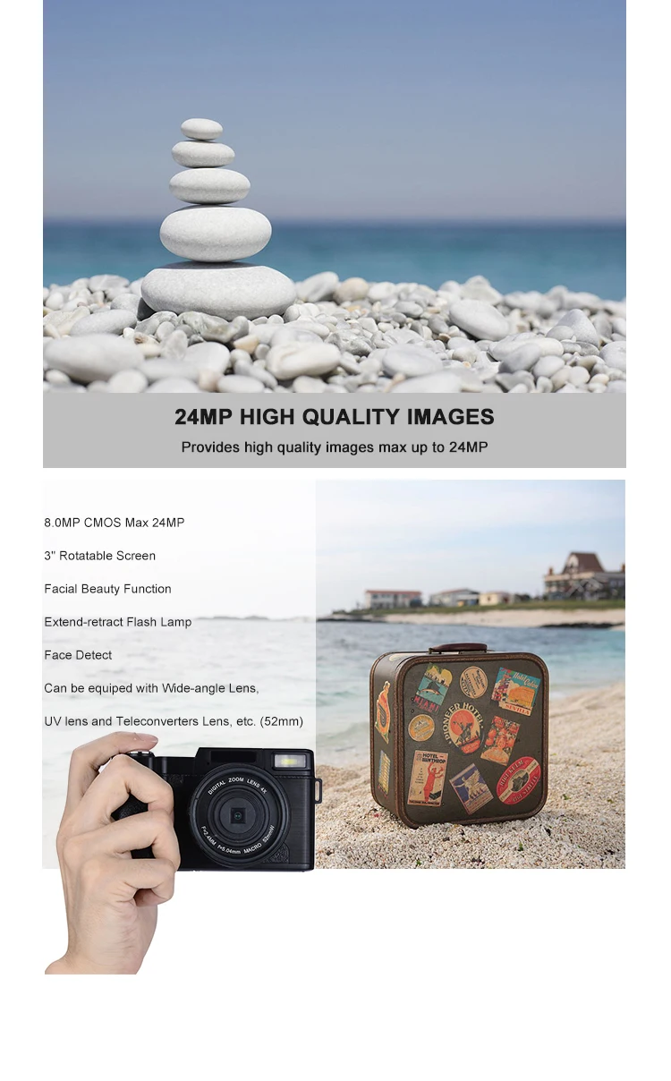 2.7K Video Face Detect FHD 1080P Compact Digital Camera Equipped with Wide-angle Lens