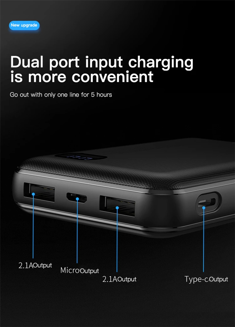 DIVI 10000mAh Power Bank For iPhone Xs, External Battery Pack Mini Portable LCD Power Bank Dual USB Charger Poverbank