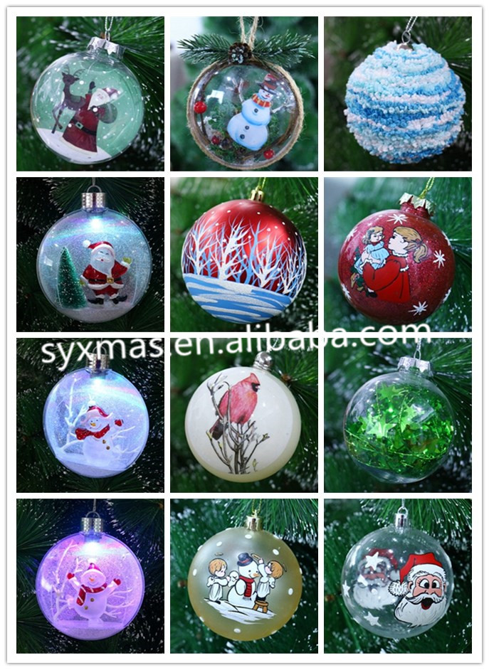 wholesale clear Xmas Christmas tree bauble with printing snowman plastic ball