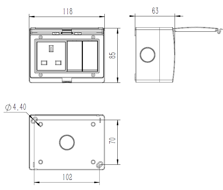 Winston British Type IP55 Waterproof Electrical 2gang Switch 1gang Socket