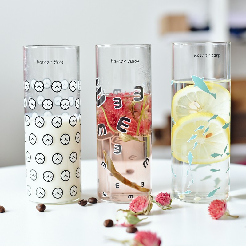 Haonai heat resistant custom printed glass water cup drinking glass
