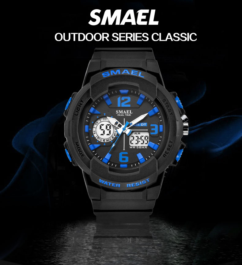 SMAEL water resistant watch sports dual display plastic double display wrist watch 1645