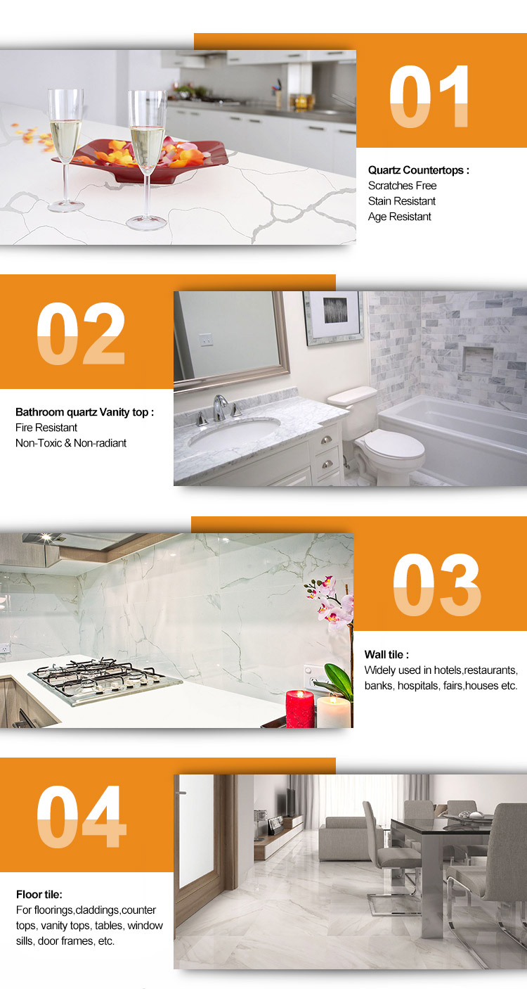Polished waterproof artificial stone type kitchen countertop  quartz stone vanity tops