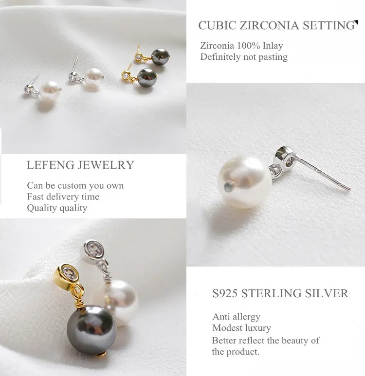 Custom 18K Gold Zircon White S925 Sterling Silver Drop Pearl Earrings