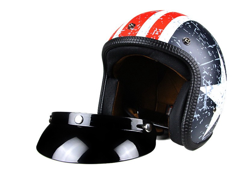 3/4 Retro Open Face Helmet In Leather Fabric Jet Style Open Face Vintage Motorcycle Helmet
