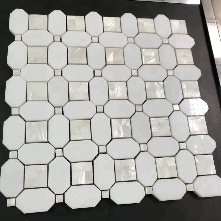 unique design Greece thassos white marble mosaic with shell mosaic