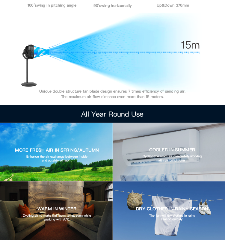 24v dc brushless adjustable height circulation stand fan