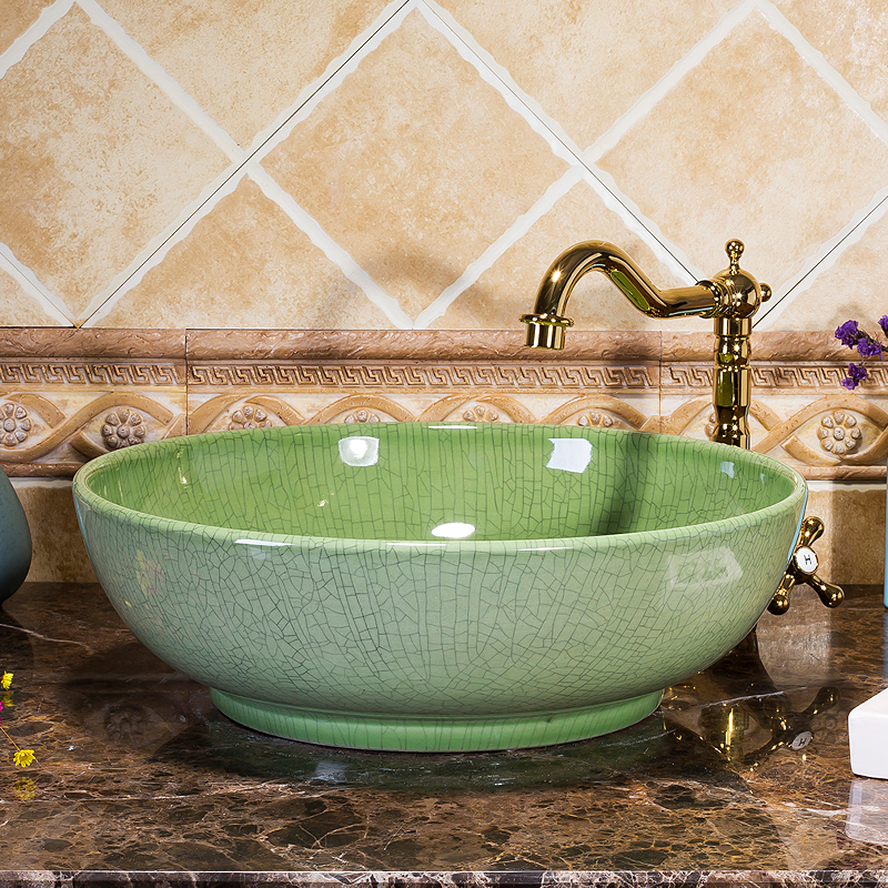 Lavabo En Verre Vert Motif Amibe – 16,5 Pouces (42cm) – Vasque à Poser Neuve