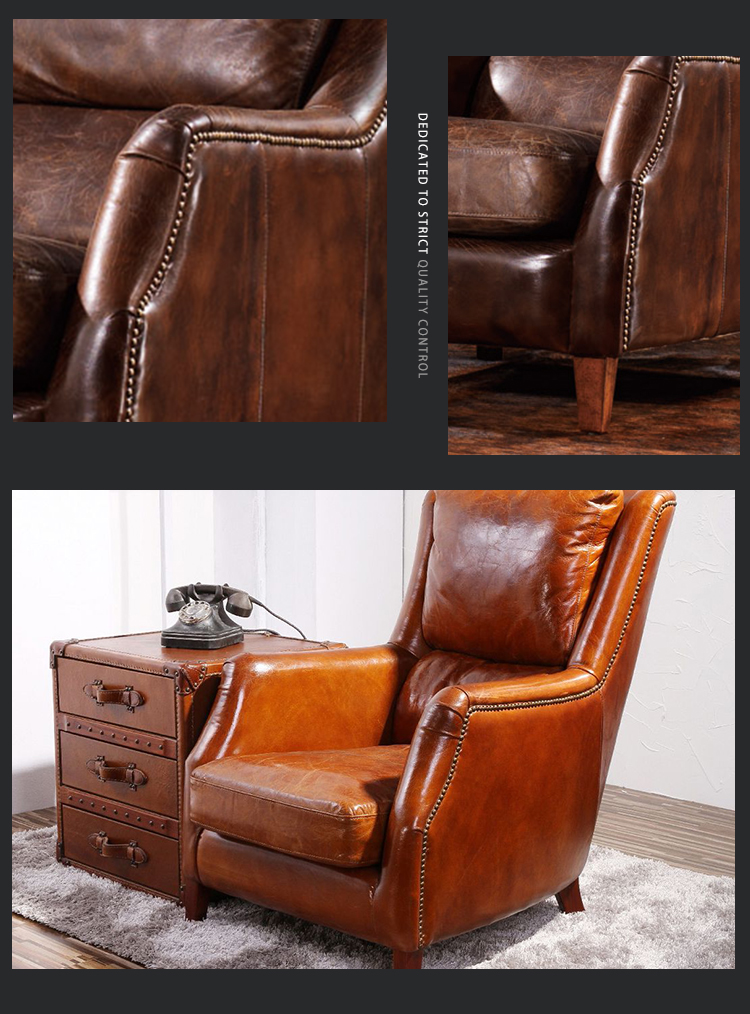 Foshan factory genuine leather Good quality  soft armchair sofa living room lounge chairs single seat leather sofa chair