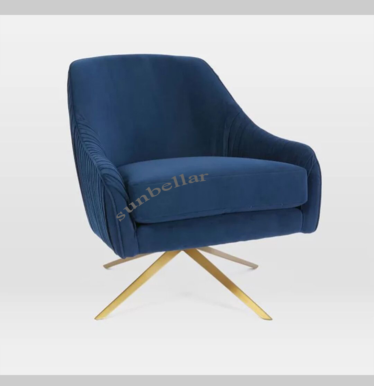 living room furniture velvet chair gold stainless steel foot swivel hotel chair luxury fabric chair
