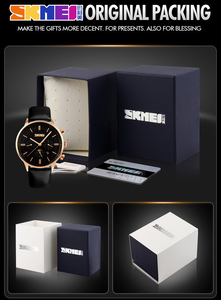 Unique luxury blue dial skmei 9117 relojes moon phase quartz watch