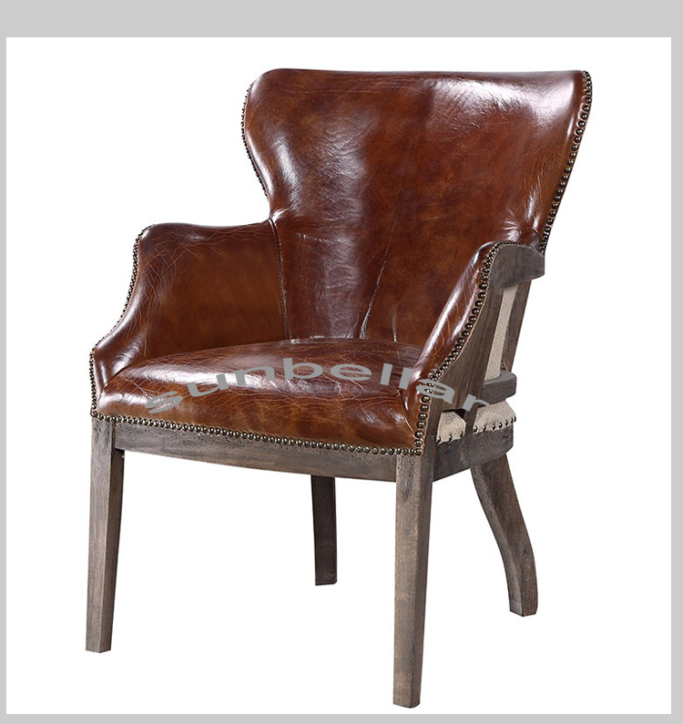 vintage brown genuine leather dining chair rough leather unfinished wood chair traditional accent armchairs for hotel room