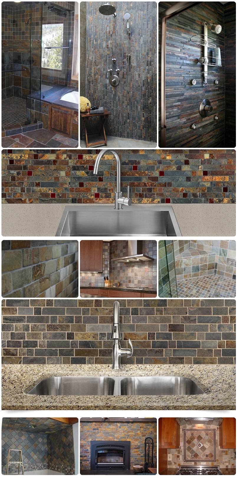 Mesh-back Slate Stone Random Strip Mosaic for Kitchen Backsplash Tile