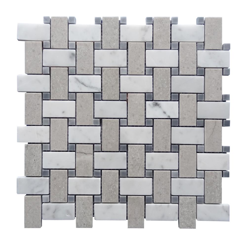 finest quality cinderella gray bianco carrara mixed basket weave lattice marble mosaic