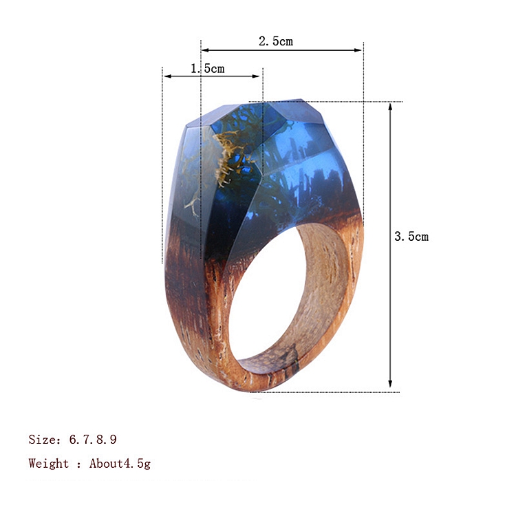 Fashion Resin Wood Rings, Black Forest Fangorn Parts Tree Film Resin Wood Ring