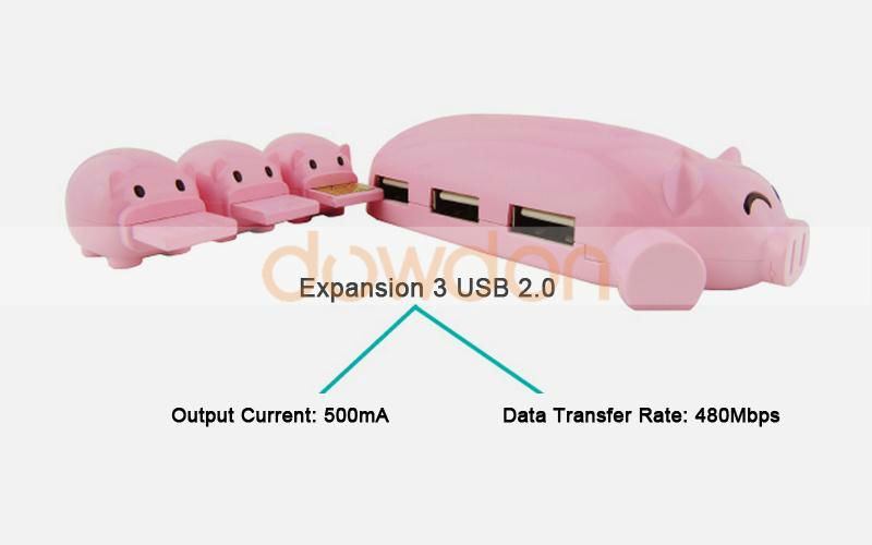 p♡pig Pig Hub USB2.0 - Cute Gift with 3 USB Ports & TF Card