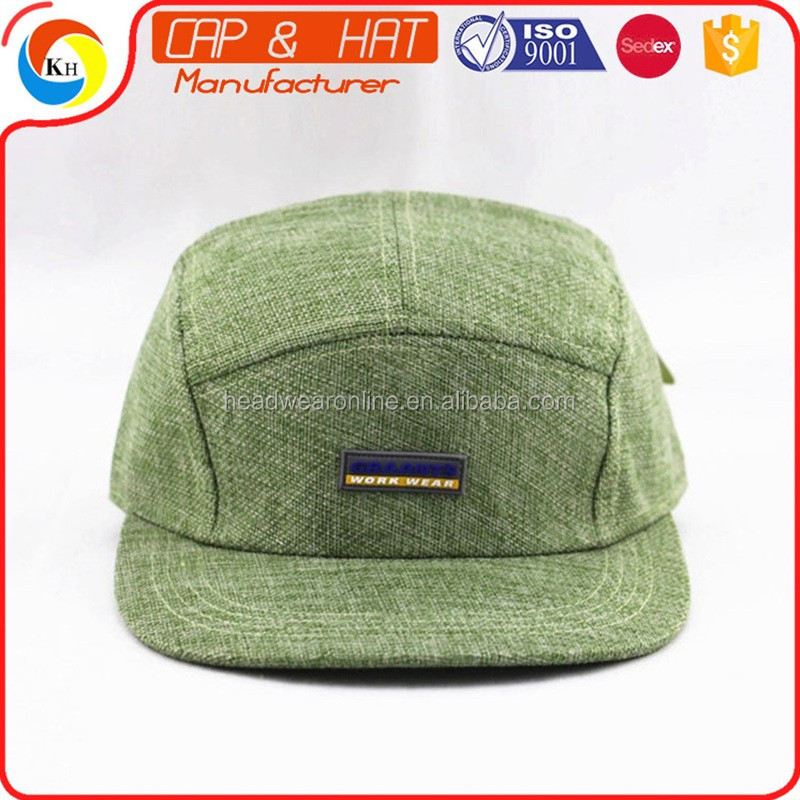 Hemp material plain cap and rubber 5 panel rebound cap can be customized