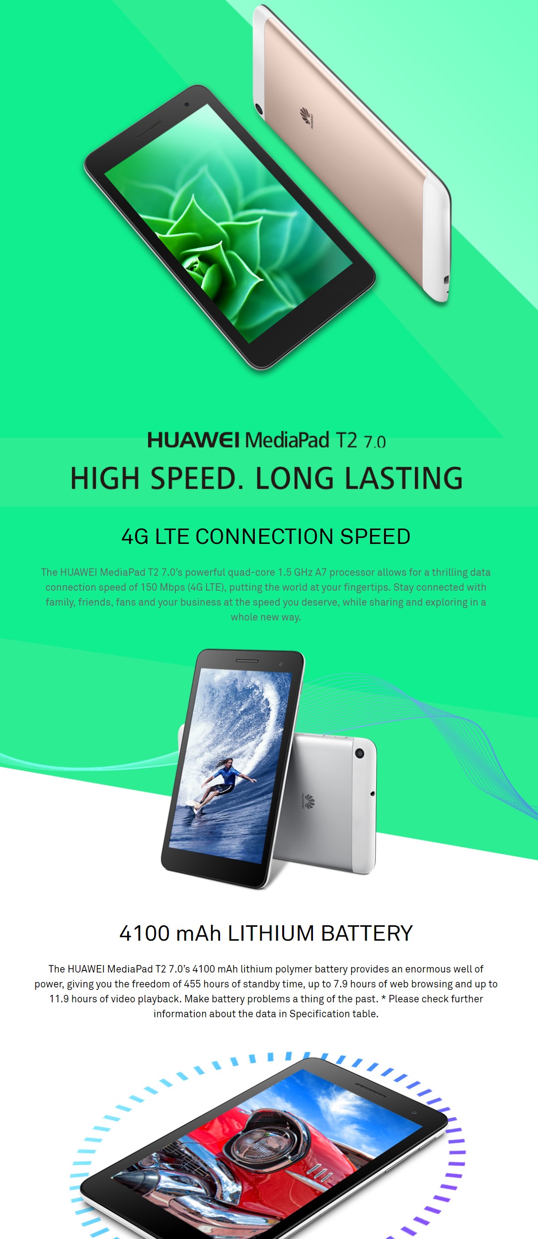 HUAWEI Mediapad T2 7.0 Tablet with 4G LTE, 2GB RAM, 16GB ROM, and