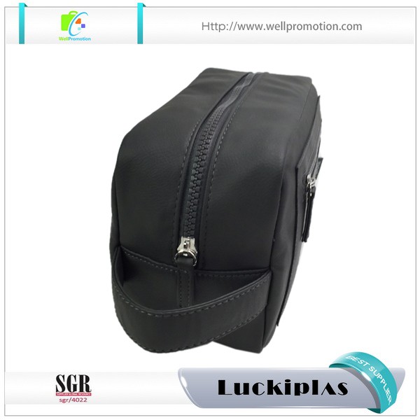 Bolsa de maquillaje cosmético de viaje para hombre de cuero negro con logotipo personalizado