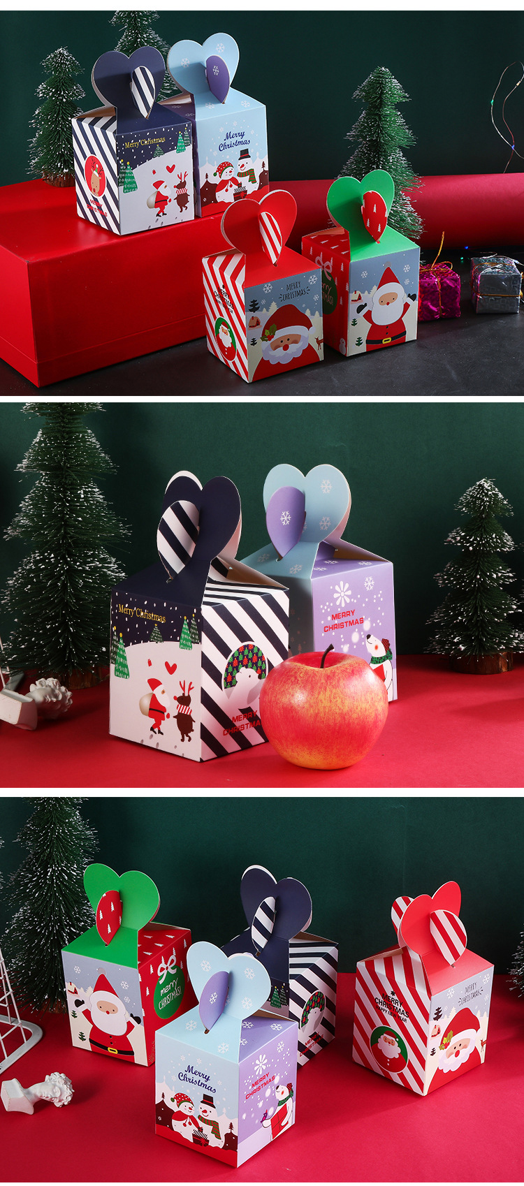New Adorable Irregular Christmas Eve Apple Gift Box with Ribbon Handle